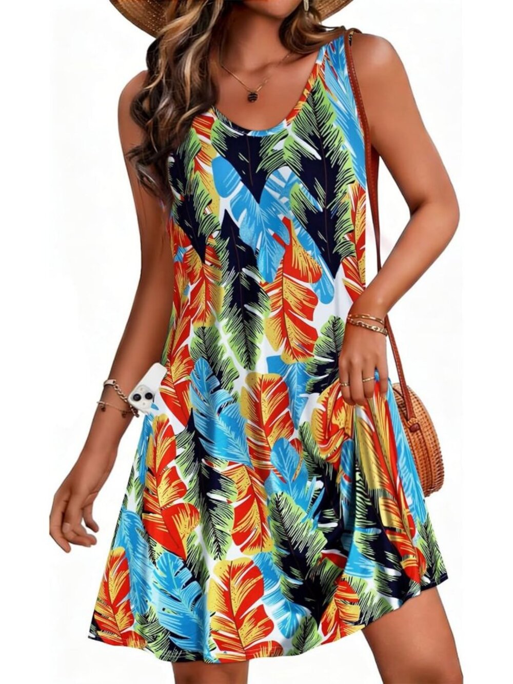 Casual Sleeveless V Neck Summer Dress with Pockets - Perfect for Warm Weather